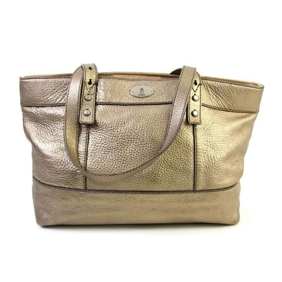 FOSSIL ANTIQUE GOLD GENUINE LEATHER BOHO SHOULDER BAG HANDBAG TOTE HOBO PURSE - Picture 1 of 12